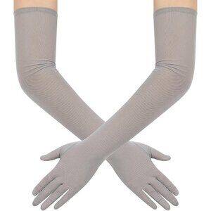 Women's Tulle Mesh Silver Long Stretchy Gloves Halloween Party Wedding Costume